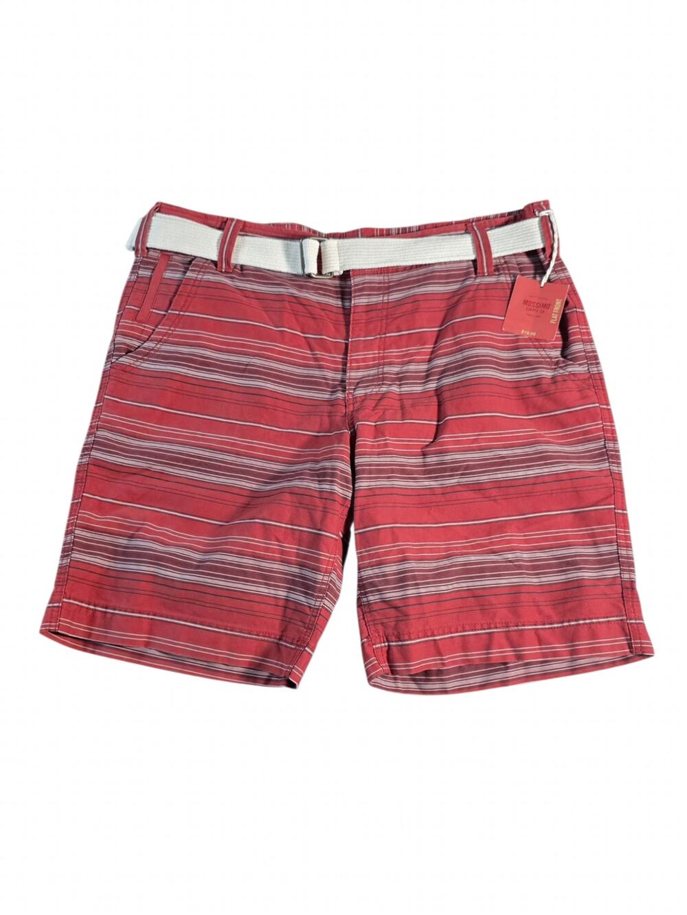 Mossimo Supply Co. NWT Men's 40 Belted Flat Front 100% Cotton Shorts Red Stripe